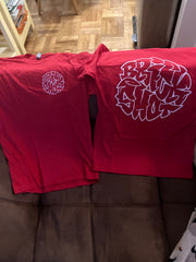Brick Shot - Red Tee - Pocket logo with back print - White Ink