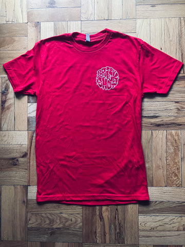 Brick Shot - Red Tee - Pocket logo with back print - White Ink