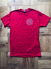 Brick Shot - Red Tee - Pocket logo with back print - White Ink