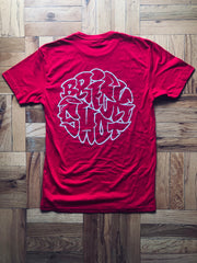 Brick Shot - Red Tee - Pocket logo with back print - White Ink