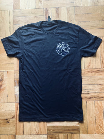 BRICK SHOT - Black Tee - Pocket Logo Front - Back Logo - White Ink