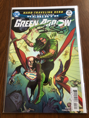 Green Arrow #28 2017 VF/NM Rebirth DC Universe Comics Superman Story 5th Series Certificate of Signed Ben Jamin Percy