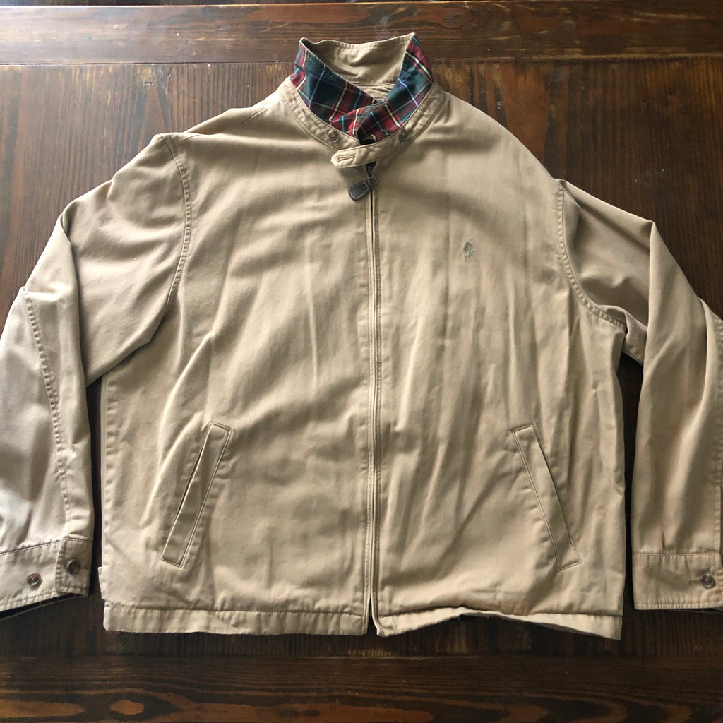 Vintage - Polo Ralph Lauren Mens Full Zip Beige Khaki Collared Cotton Jacket - Size XL