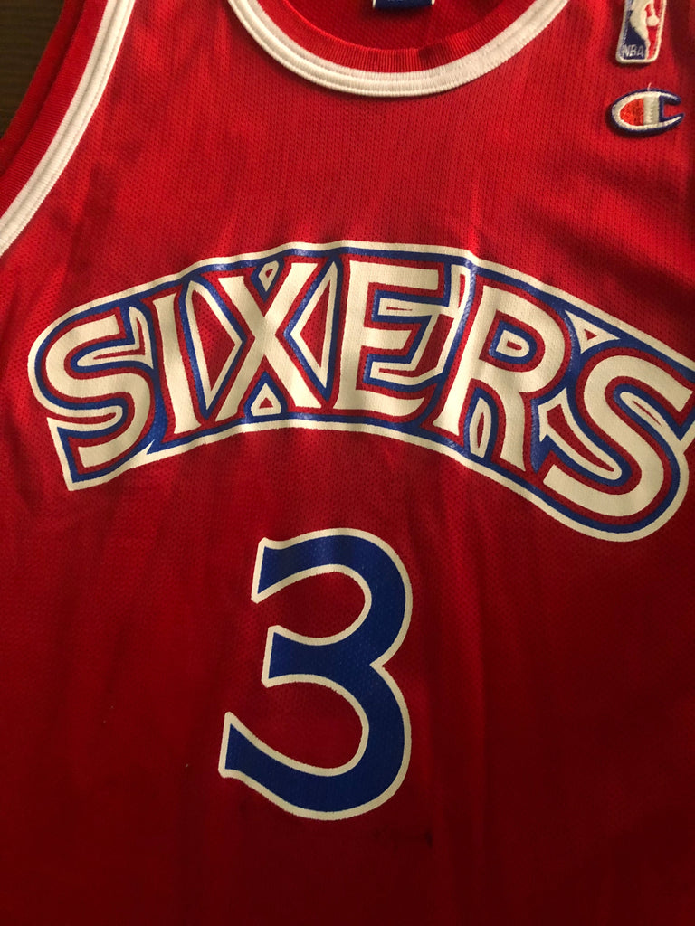 Vintage Champion Allen Iverson Sixers Jersey Size 44 mens red blue  basketball